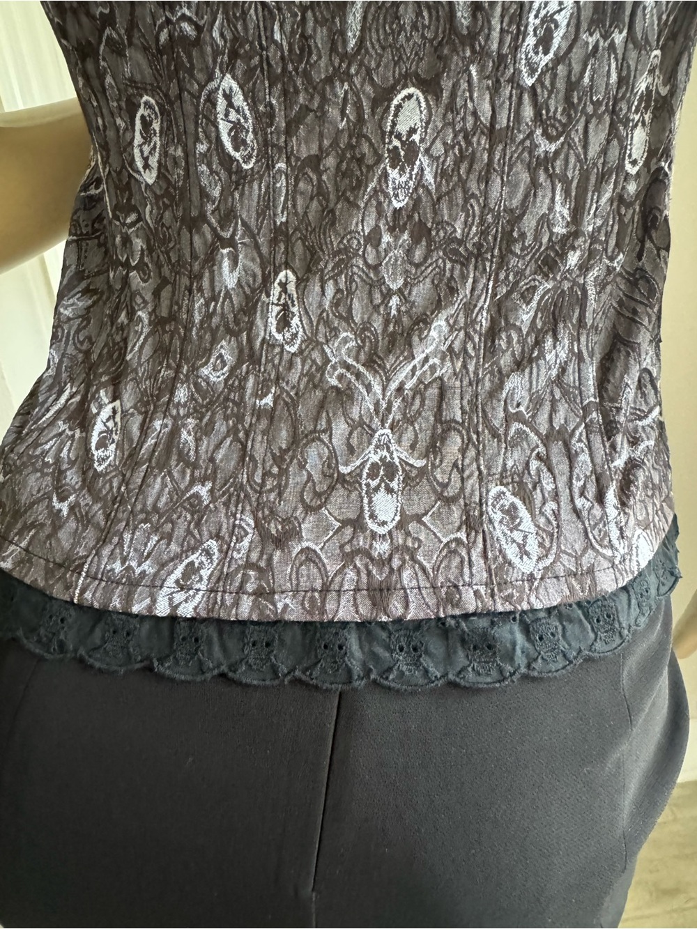 Tripp NYC Black and Gray Lace-Up Skull Print Bustier Cami - Picture 6 of 8